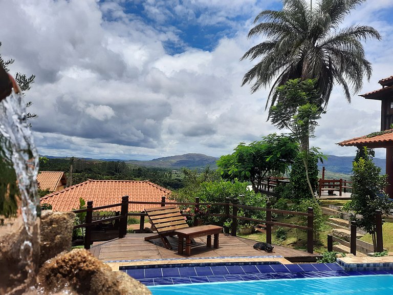 Suíte com terraço e vista pra serra